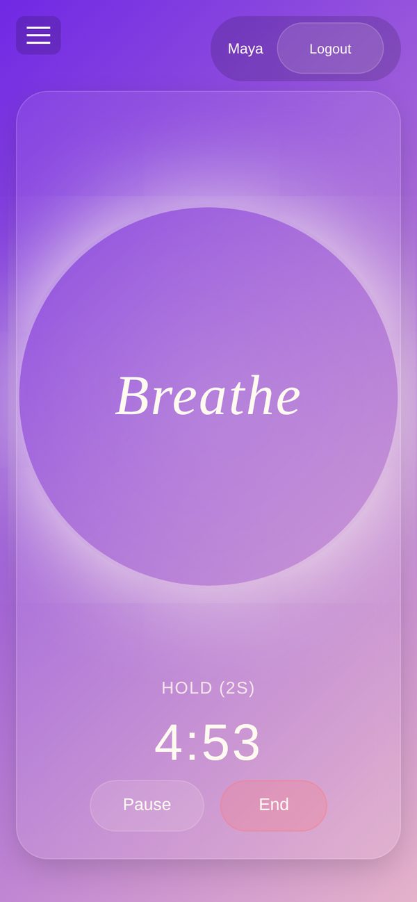 A session in progress: the breathing circle fully expanded during the hold